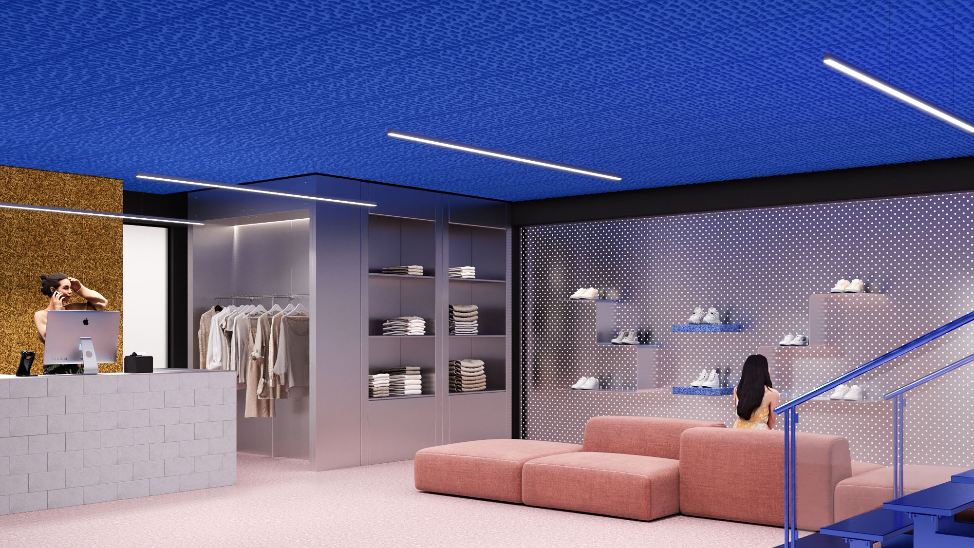 puffy, white pillows carpet AMO's shop-in-shop boutique for jacquemus in  paris